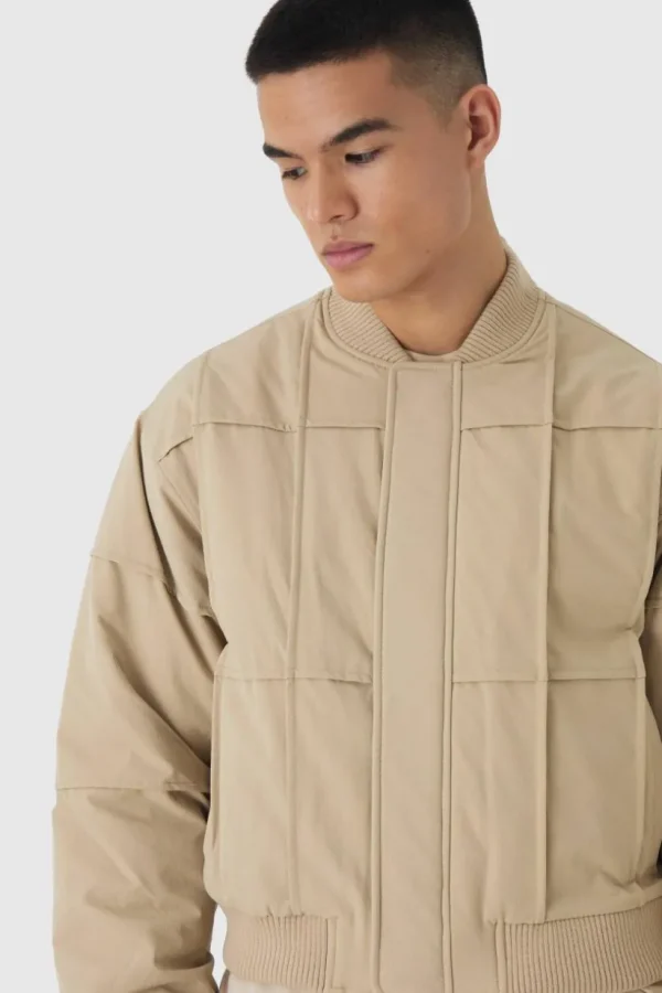 boohooMAN Boxy Panel Padded Nylon Bomber Jacket In | Coats & Jackets