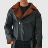 boohooMAN Boxy PU Borg Trim Aviator Jacket In | Man | Coats & Jackets