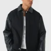 boohooMAN Boxy PU Sleeve Collared Harrington Jacket In | Man | Coats & Jackets