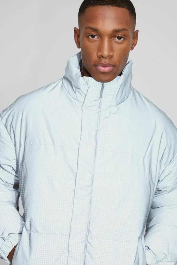 boohooMAN Boxy Reflective Ripstop Funnel Neck Puffer | Man | Coats & Jackets