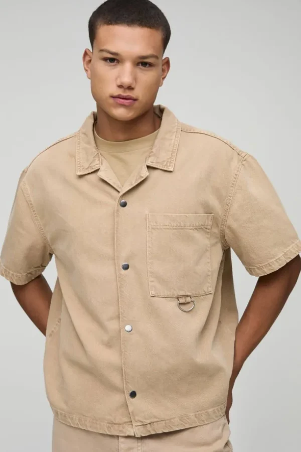 boohooMAN Boxy Revere Washed Denim Shirt | Going Out | Shirts