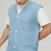 boohooMAN Boxy Ribbed Contrast Button Knitted Vest | Knitwear | Going Out Knitwear