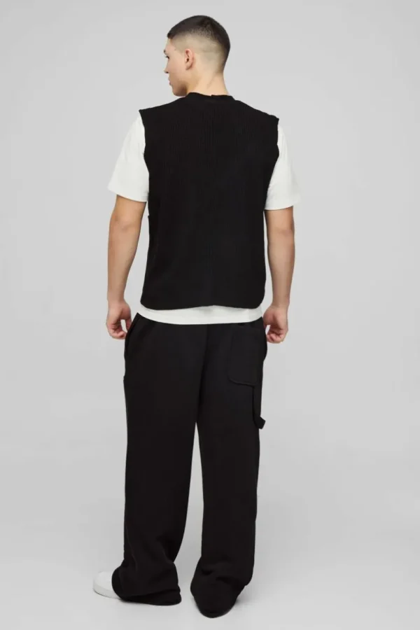 boohooMAN Boxy Ribbed Contrast Button Knitted Vest | Knitwear | Going Out Knitwear