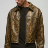 boohooMAN Boxy Snake PU Harrington Jacket In | Going Out | Going Out Jackets