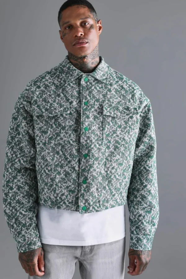 boohooMAN Boxy Textured Jacquard Collared Jacket | Going Out Jackets | Going Out