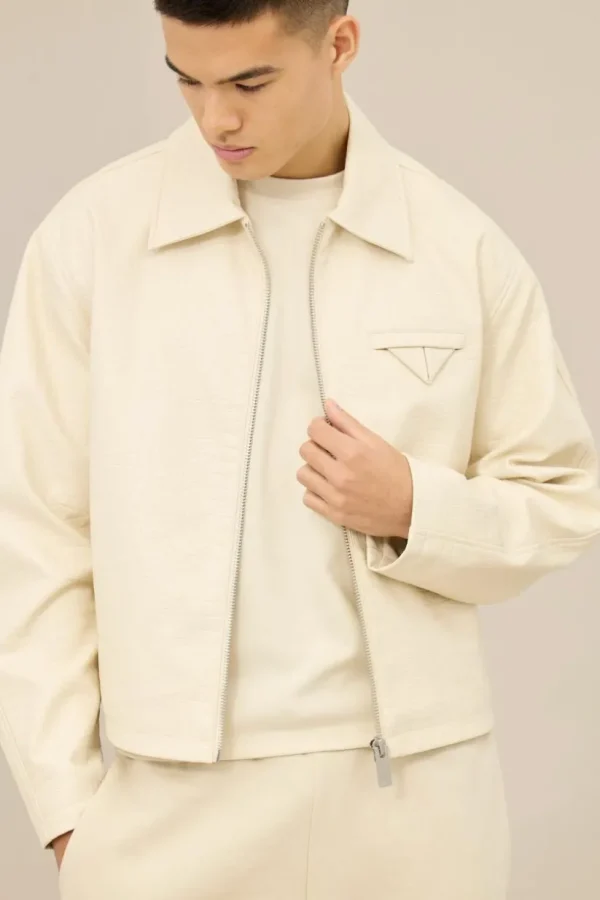 boohooMAN Boxy Textured PU Collared Bomber Jacket In | Going Out | Going Out Jackets