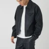 boohooMAN Boxy Textured PU Collared Bomber Jacket In | Going Out Jackets | Going Out