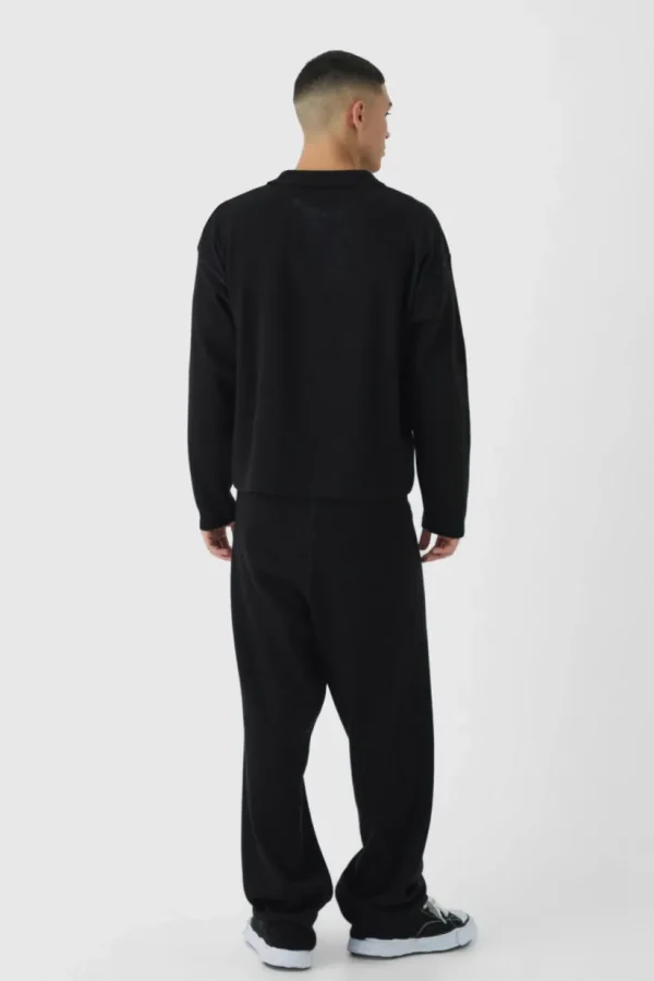 boohooMAN Boxy V Neck BHM Moto Knitted Jumper | Tracksuits