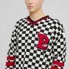 boohooMAN Boxy V Neck Boxy Distressed Checked Varsity Jumper | Knitwear | Going Out Knitwear