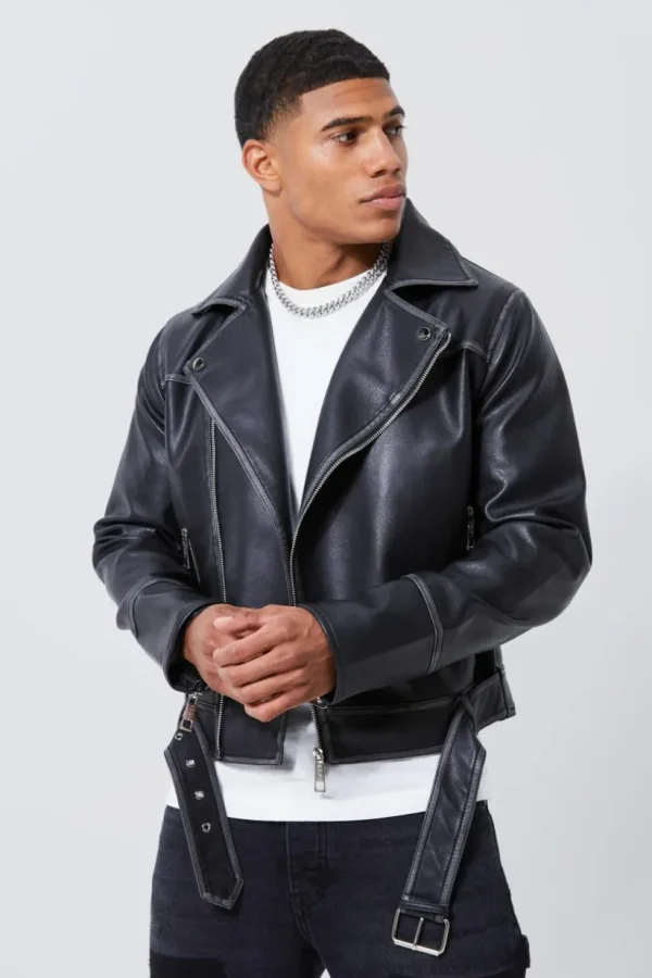 boohooMAN Boxy Vintage Pu Biker Jacket | Man | Coats & Jackets