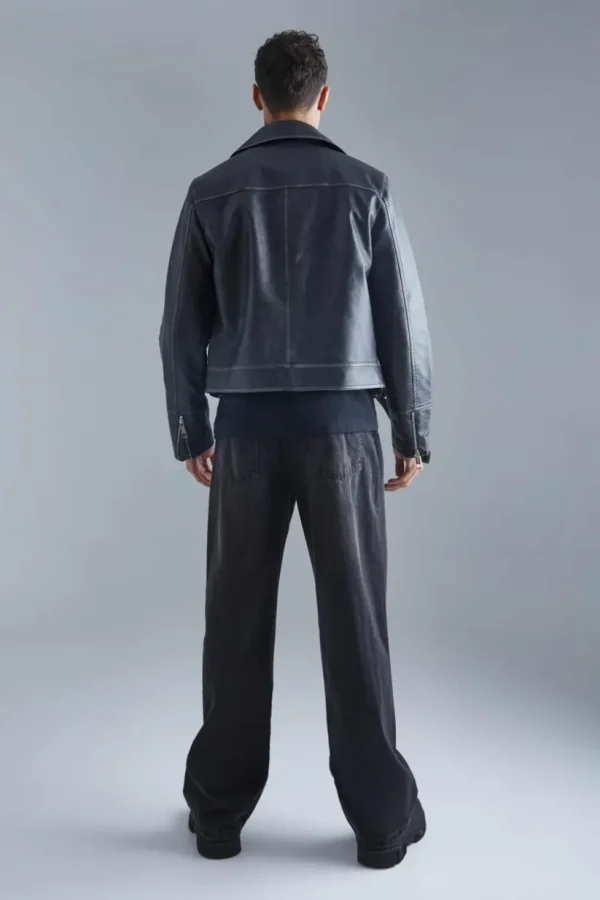 boohooMAN Boxy Vintage Pu Biker Jacket | Going Out Jackets | Going Out