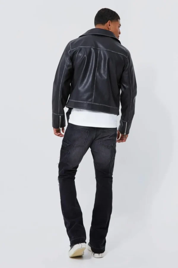 boohooMAN Boxy Vintage Pu Biker Jacket | Man | Coats & Jackets
