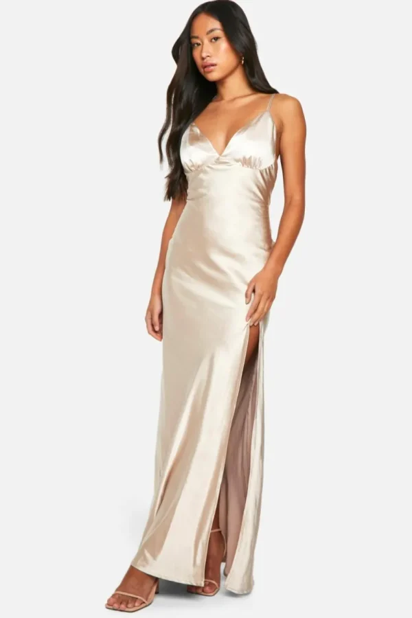 boohoo Bridesmaid Satin Strappy Maxi Dress | Women Shirts | Foundation