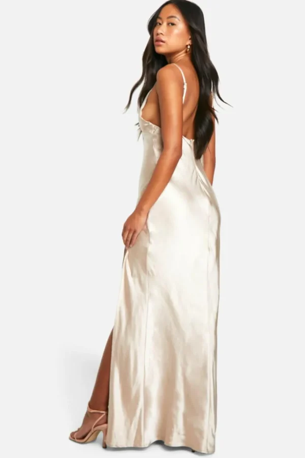 boohoo Bridesmaid Satin Strappy Maxi Dress | Women Shirts | Foundation