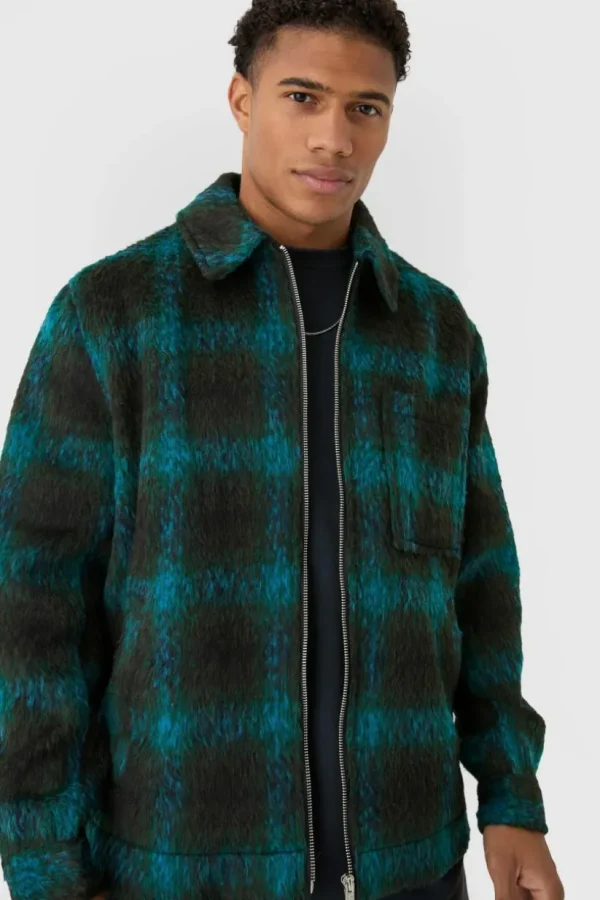 boohooMAN Brushed Check Collared Harrington Jacket In | Man | Coats & Jackets