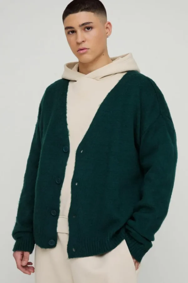 boohooMAN Brushed Contrast Trim Boxy Cardigan | Knitwear | Going Out Knitwear