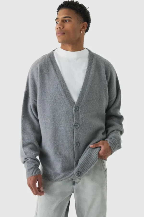 boohooMAN Brushed Knit Oversized Drop Shoulder Cardigan | Knitwear | Going Out Knitwear