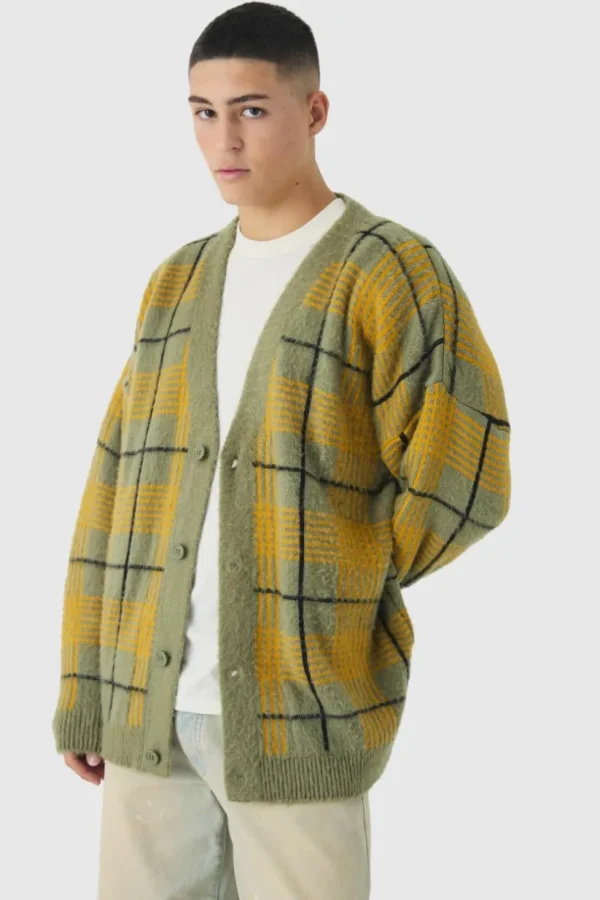 boohooMAN Brushed Knit Oversized Drop Shoulder Cardigan | Knitwear | Going Out Knitwear