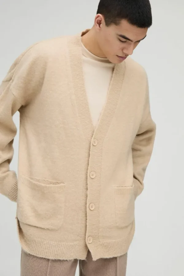 boohooMAN Brushed Knit Oversized Drop Shoulder Cardigan | Knitwear | Going Out Knitwear