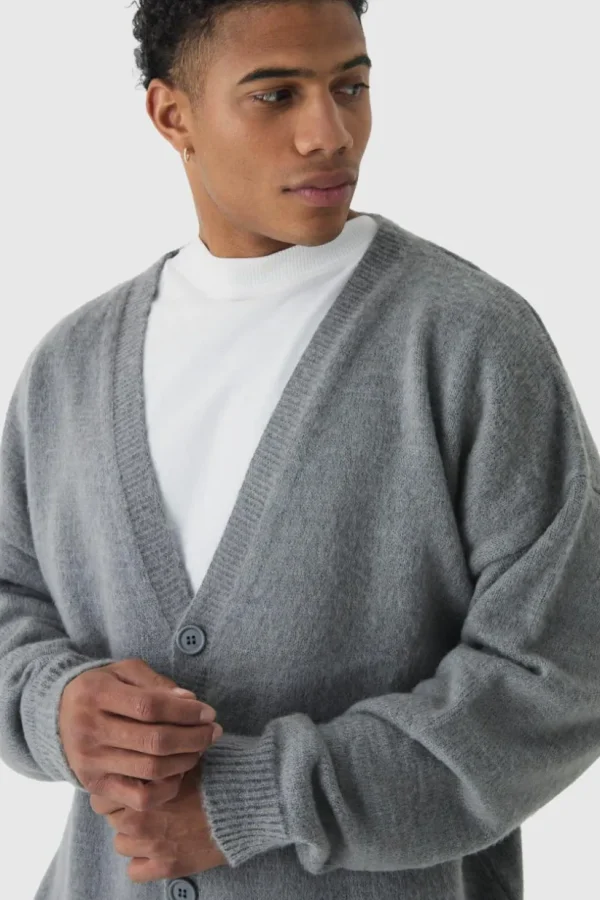 boohooMAN Brushed Knit Oversized Drop Shoulder Cardigan | Knitwear | Going Out Knitwear