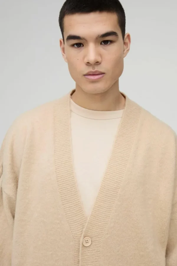 boohooMAN Brushed Knit Oversized Drop Shoulder Cardigan | Knitwear | Going Out Knitwear