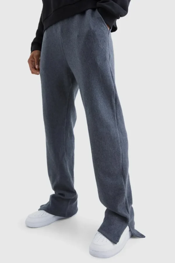 boohooMAN Brushed Rib Ottoman Relaxed Split Hem Jogger | Man | Trousers