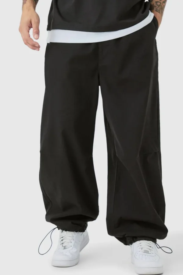 boohooMAN Bungee Waist Twill Parachute Pants | Trousers | Cargo Trousers