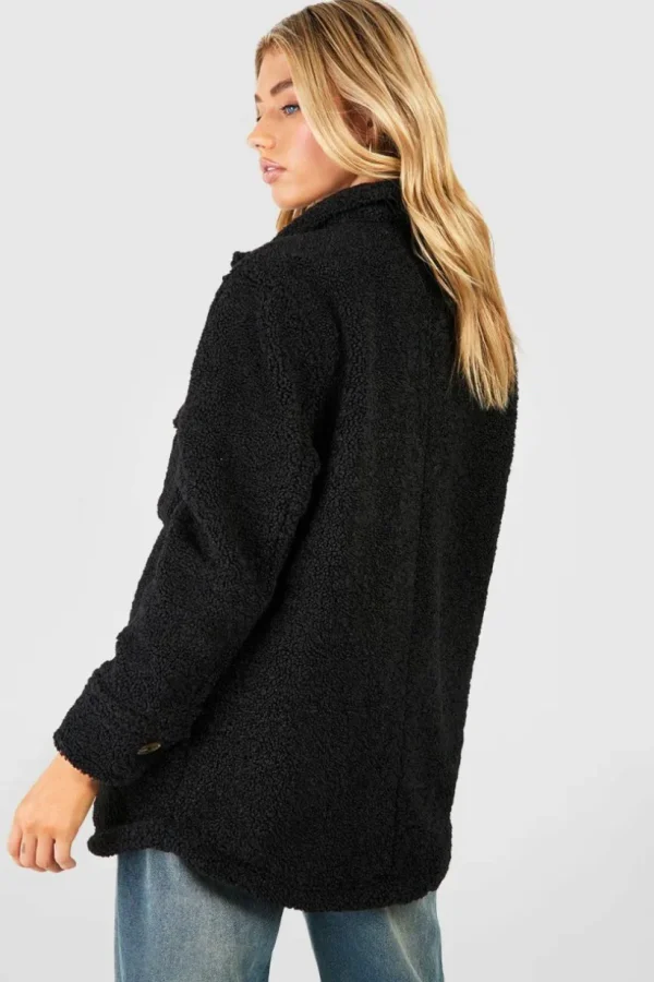 boohoo Button Detail Teddy Faux Fur Shacket | Women Shirts | Foundation