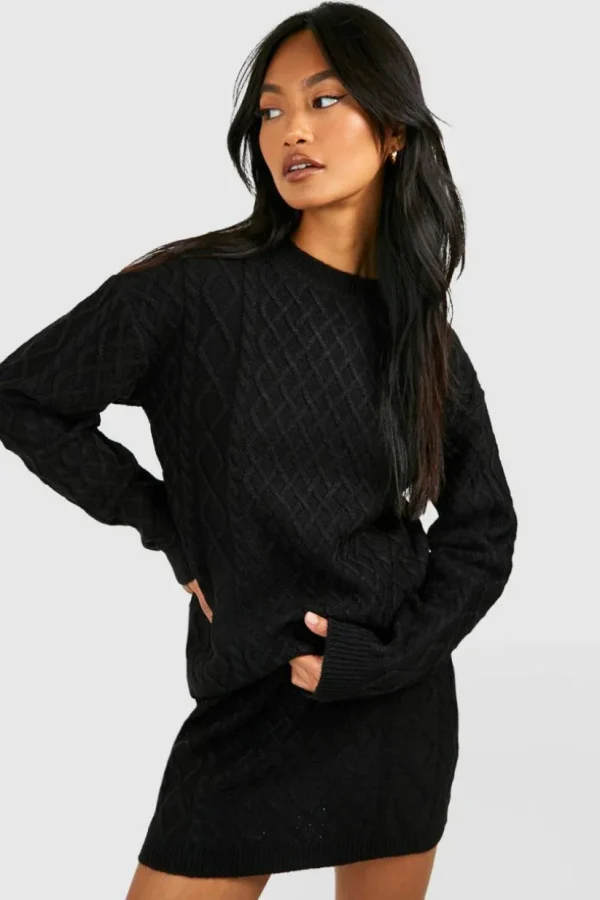 boohoo Cable Jumper And Mini Skirt Knitted Co-ord | Women Shirts | Foundation