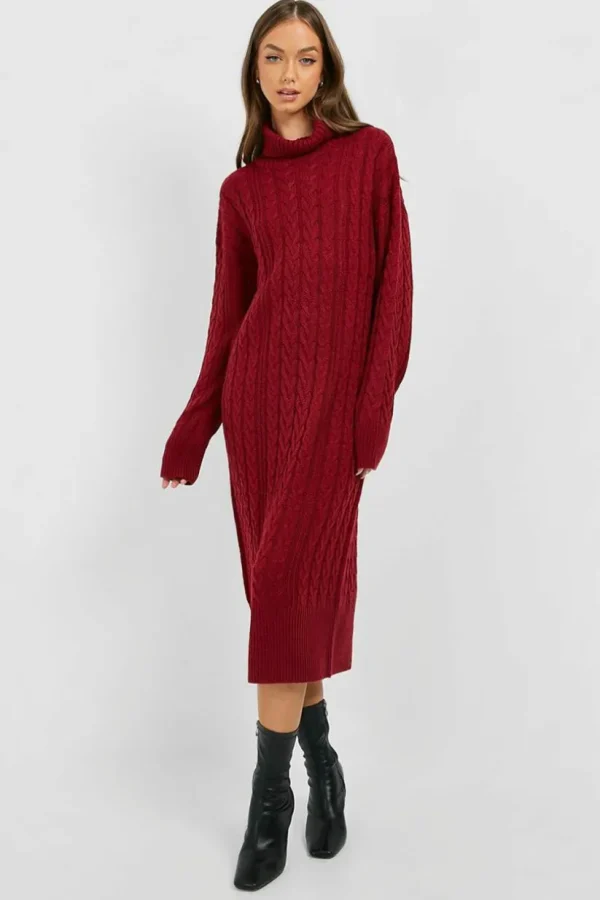 boohoo Cable Knit Roll Neck Midi Dress | Women Shirts | Foundation