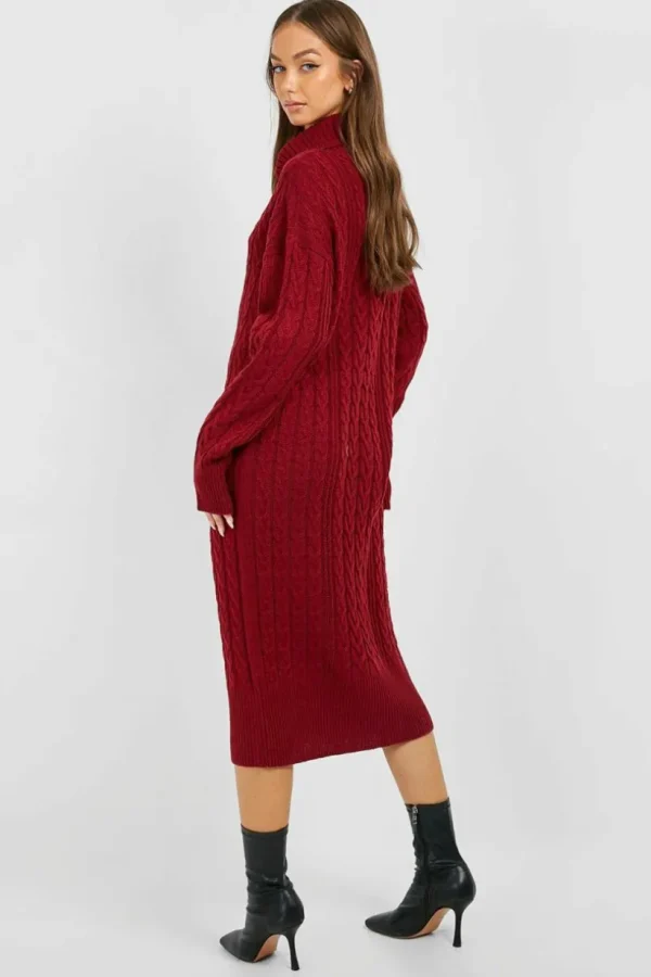 boohoo Cable Knit Roll Neck Midi Dress | Women Shirts | Foundation