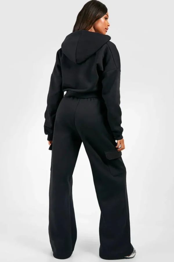 boohoo Cargo Pocket Cropped Hoodie Straight Leg Tracksuit | Women Shirts | Foundation