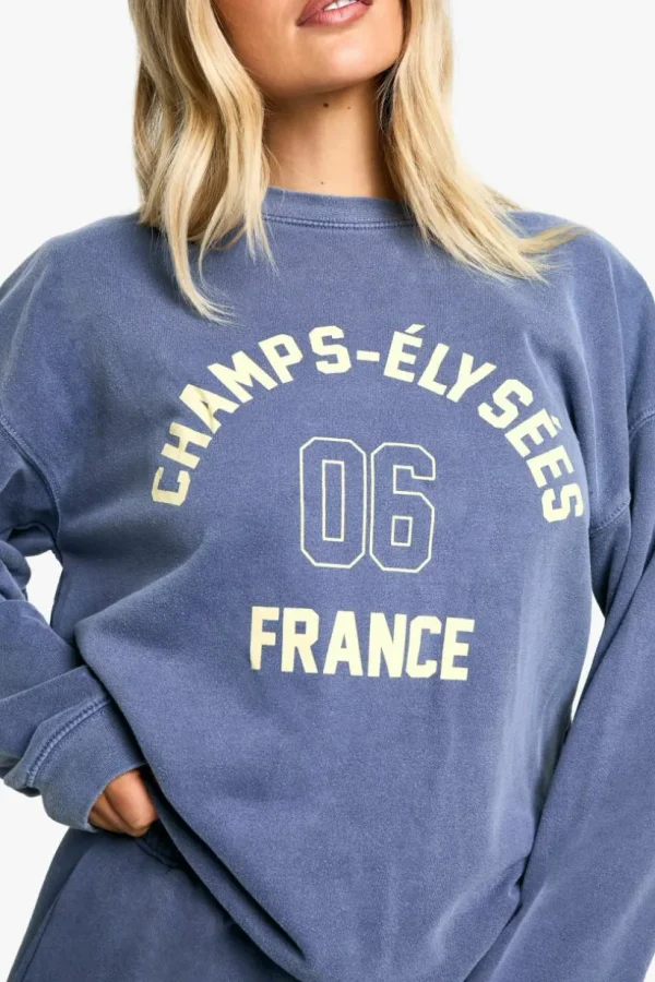 boohoo Champs Elysees 06 Overdyed Oversized Sweatshirt | Women Shirts | Foundation