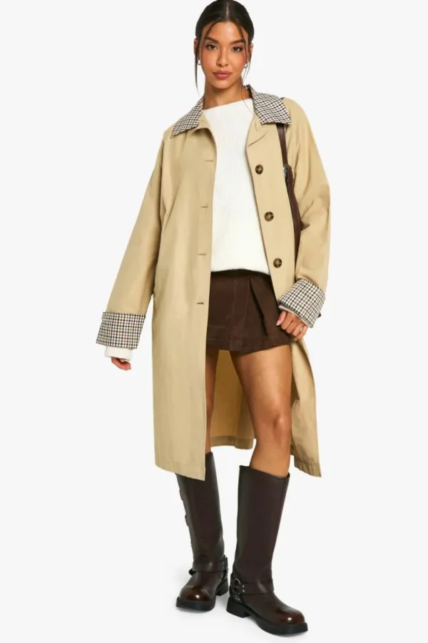 boohoo Check Collar Trench Coat | Women Shirts | Foundation