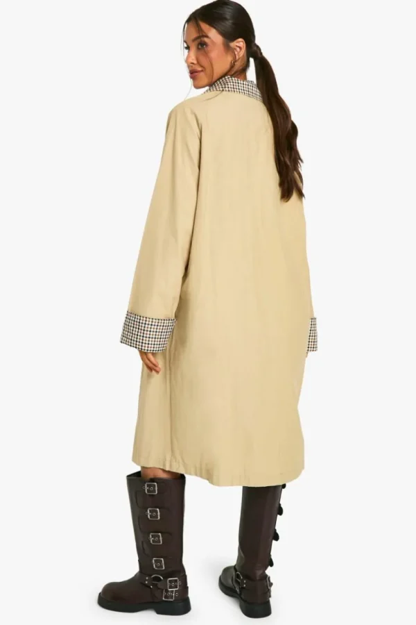 boohoo Check Collar Trench Coat | Women Shirts | Foundation