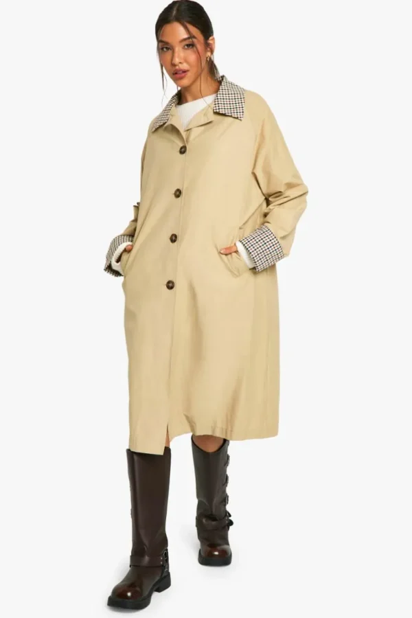 boohoo Check Collar Trench Coat | Women Shirts | Foundation