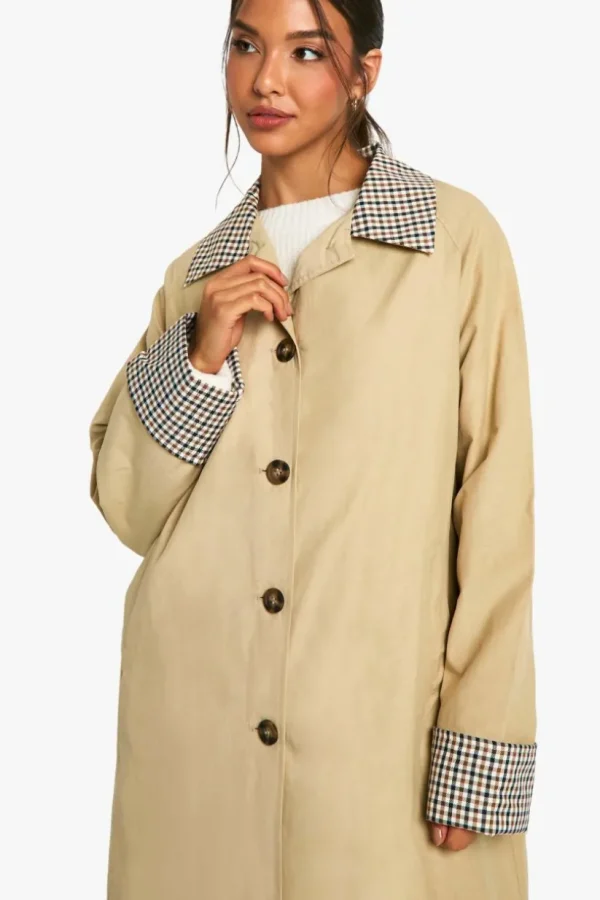 boohoo Check Collar Trench Coat | Women Shirts | Foundation