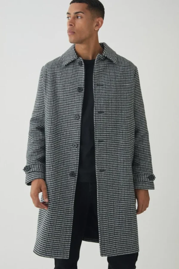 boohooMAN Check Collared Overcoat In | Man | Coats & Jackets