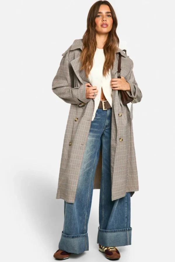 boohoo Check Trench Coat | Women Shirts | Foundation