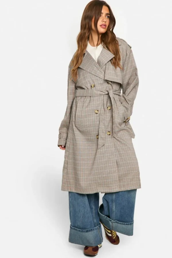 boohoo Check Trench Coat | Women Shirts | Foundation