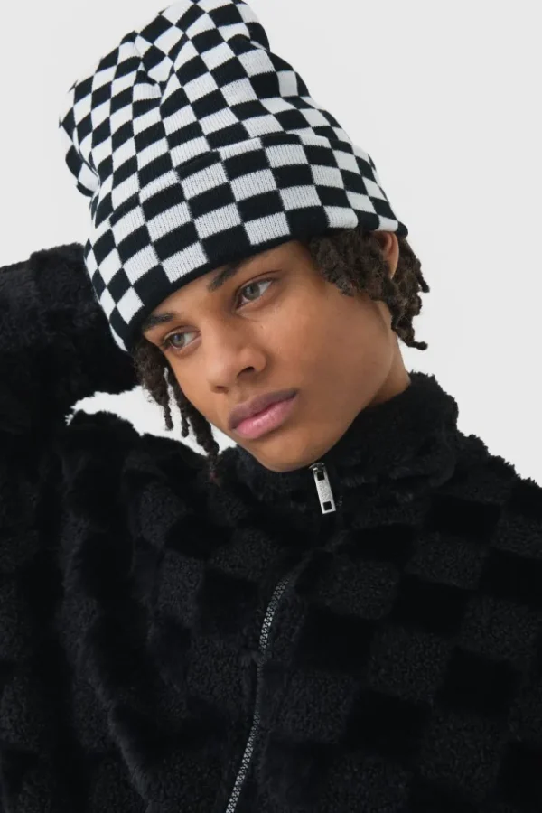 boohooMAN Checkered Beanie | Hats & Caps