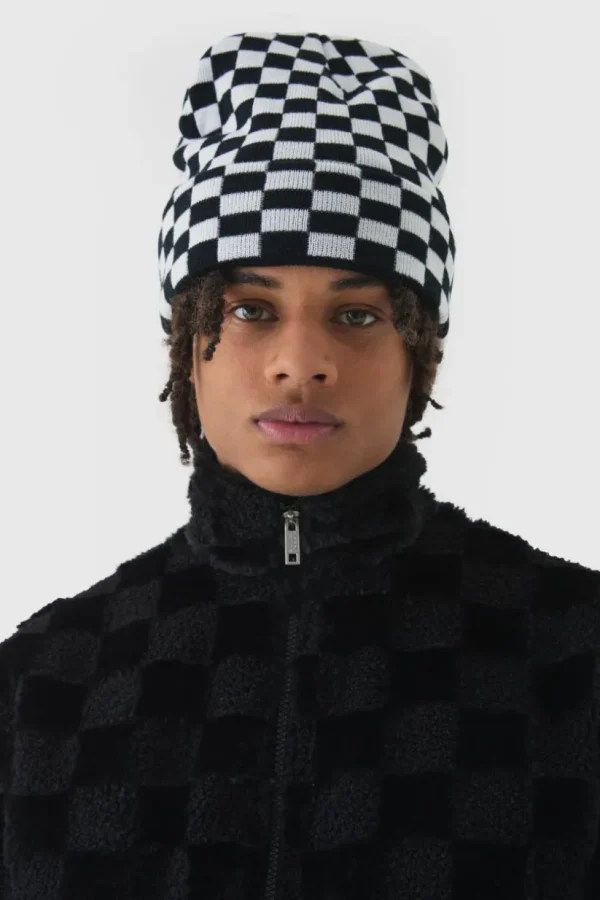 boohooMAN Checkered Beanie | Hats & Caps