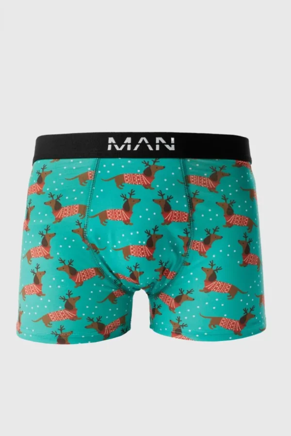 boohooMAN Christmas Dachshund Print Boxers | Underwear & Socks | Underwear & Socks