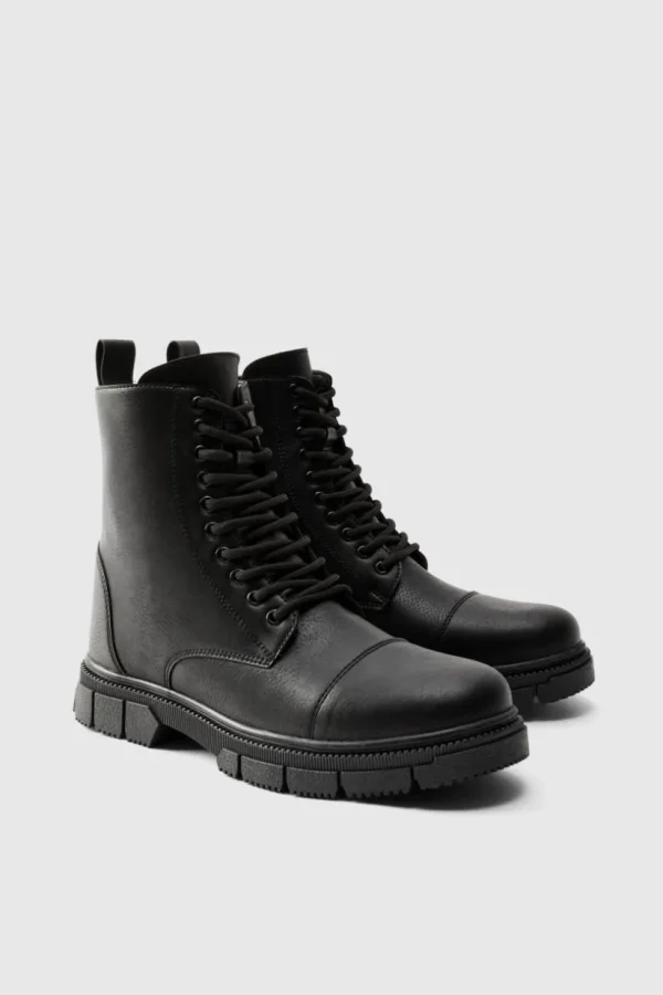 boohooMAN Chunky Lace Up Worker Boot | Boots | Footwear