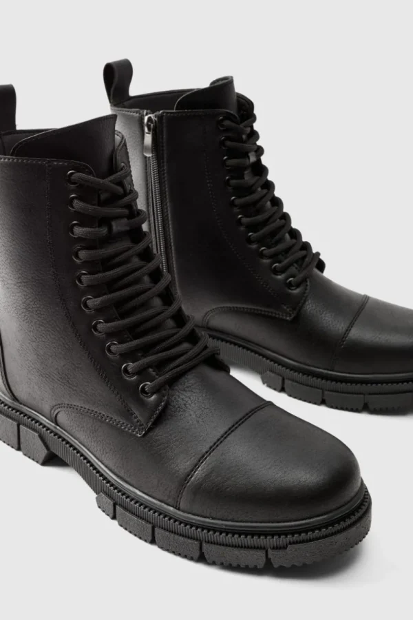 boohooMAN Chunky Lace Up Worker Boot | Boots | Footwear