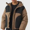 boohooMAN Colour Block Quilted Hooded Puffer In | Man | Coats & Jackets