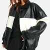 boohoo Contrast Detail Oversized Faux Leather Bomber Jacket | Women Shirts | Foundation