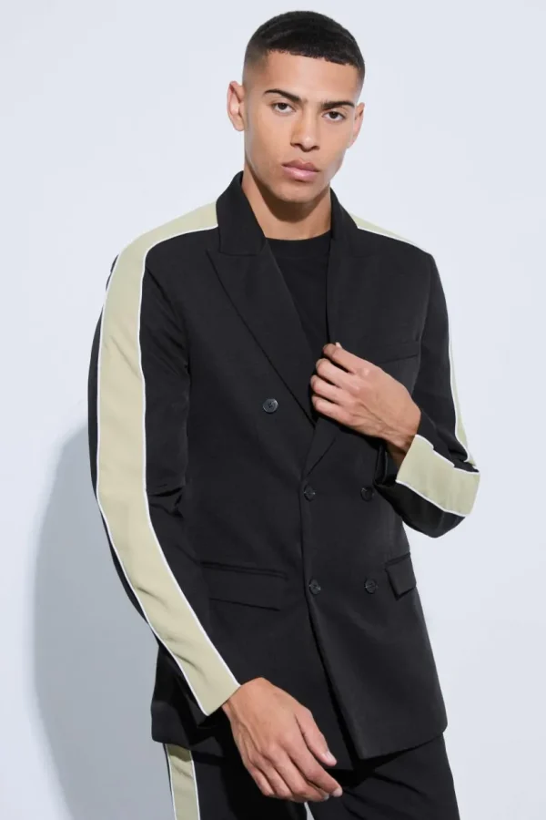 boohoo Contrast Panel Double Breasted Relaxed Fit Suit | Sets & Coords | Suits & Tailoring