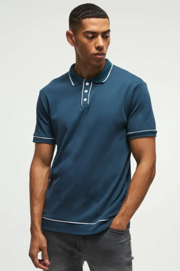 boohooMAN Contrast Tipped Interlock Polo | Going Out Polo Shirts