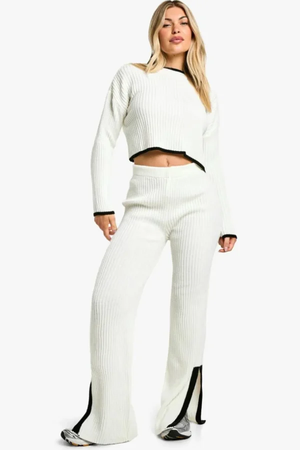 boohoo Contrast Trim Fine Gauge Knitted Co-ord | Women Shirts | Foundation